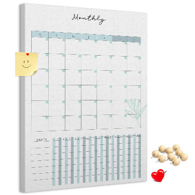 Kurken memobord met maandelijkse planning en bloemenprint