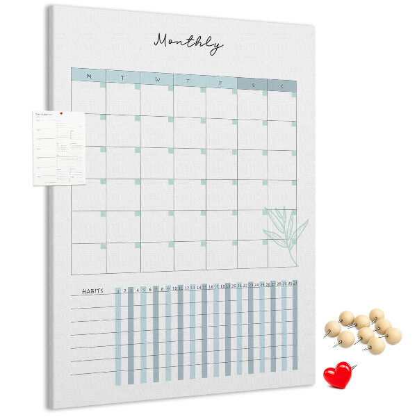 Kurken memobord met maandelijkse planning en bloemenprint