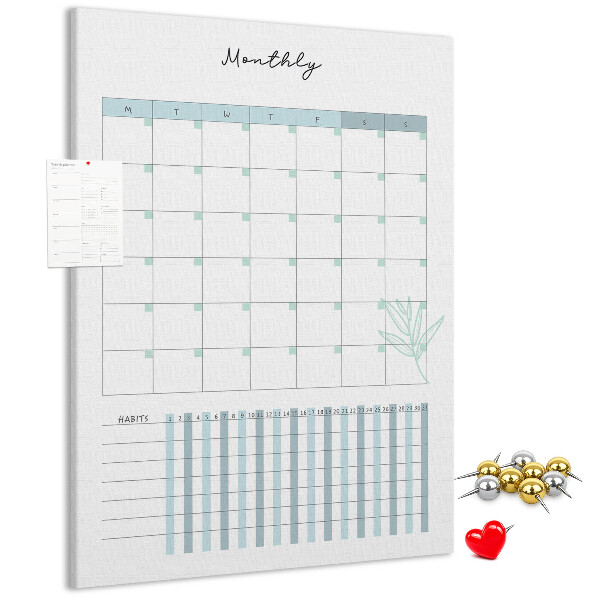Kurken memobord met maandelijkse planning en bloemenprint