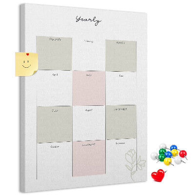 Kurken prikbord jaarplanner met een minimalistisch ontwerp