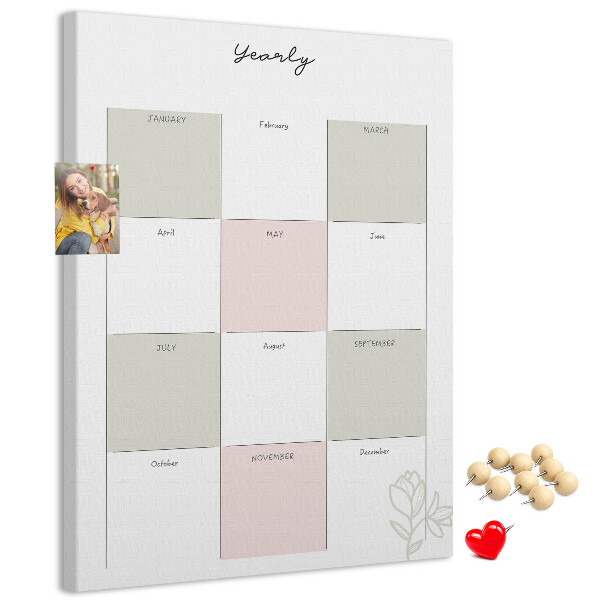 Kurken prikbord jaarplanner met een minimalistisch ontwerp