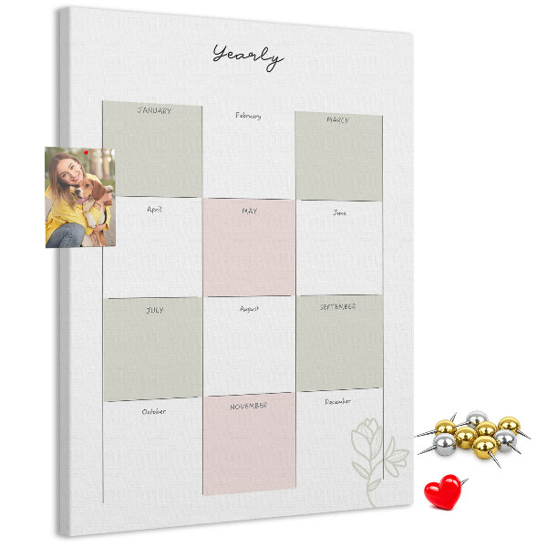 Kurken prikbord jaarplanner met een minimalistisch ontwerp