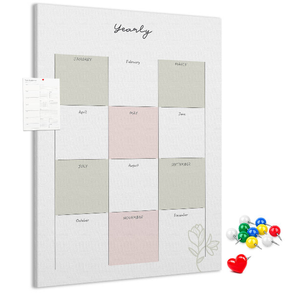 Kurken prikbord jaarplanner met een minimalistisch ontwerp