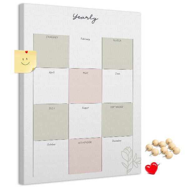 Kurken prikbord jaarplanner met een minimalistisch ontwerp