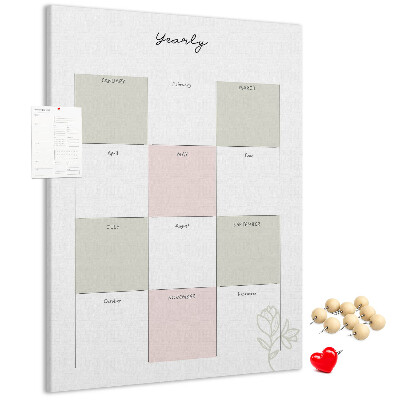 Kurken prikbord jaarplanner met een minimalistisch ontwerp