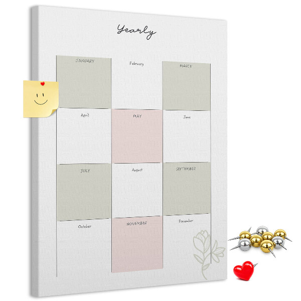 Kurken prikbord jaarplanner met een minimalistisch ontwerp