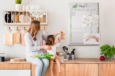 Kurken memobord met bloemenprint voor maaltijdplanning