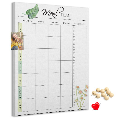 Kurken memobord met bloemenprint voor maaltijdplanning