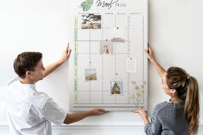 Kurken memobord met bloemenprint voor maaltijdplanning
