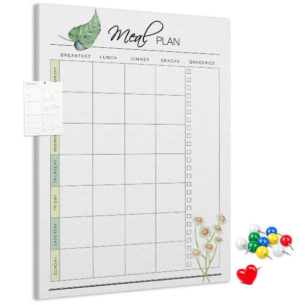 Kurken memobord met bloemenprint voor maaltijdplanning