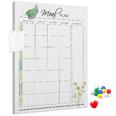 Kurken memobord met bloemenprint voor maaltijdplanning