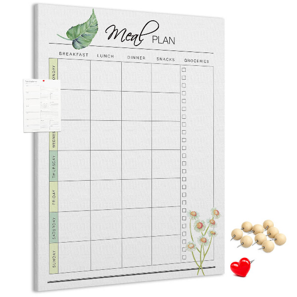 Kurken memobord met bloemenprint voor maaltijdplanning