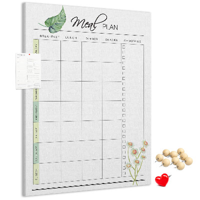 Kurken memobord met bloemenprint voor maaltijdplanning