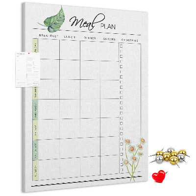 Kurken memobord met bloemenprint voor maaltijdplanning