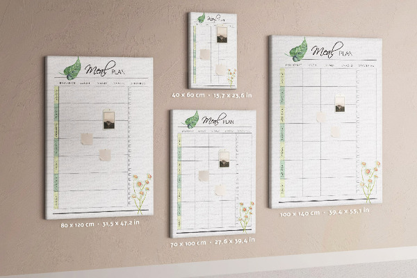 Kurken memobord met bloemenprint voor maaltijdplanning