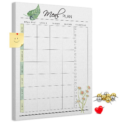 Kurken memobord met bloemenprint voor maaltijdplanning