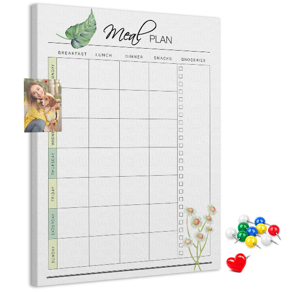 Kurken memobord met bloemenprint voor maaltijdplanning
