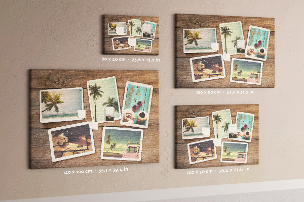 Kurkbord met souvenirfoto's van een tropische vakantie