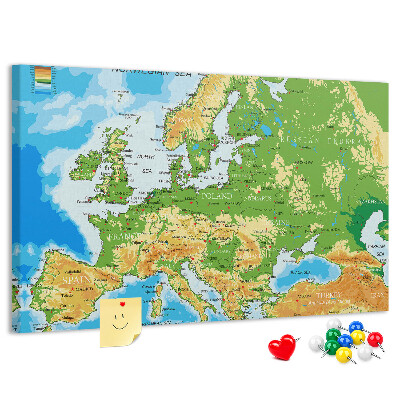 Kurk prikbord met een kaart van Europa en geografische aanduidingen