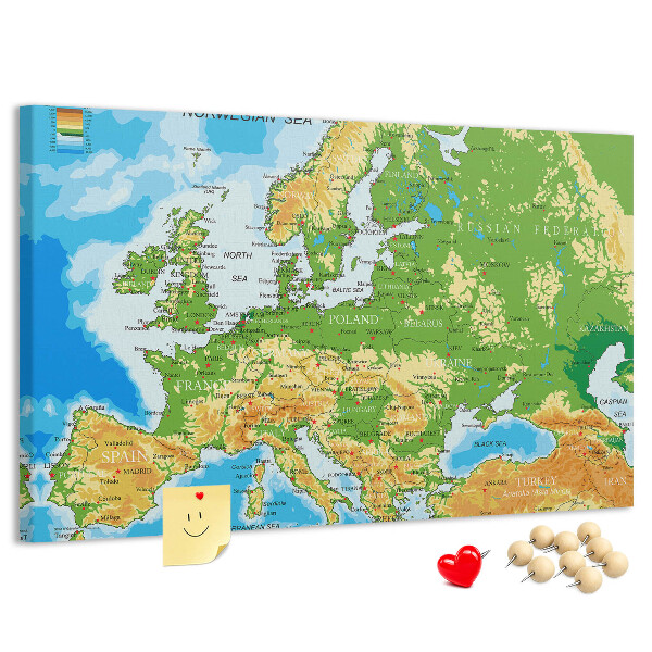 Kurk prikbord met een kaart van Europa en geografische aanduidingen