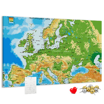 Kurk prikbord met een kaart van Europa en geografische aanduidingen
