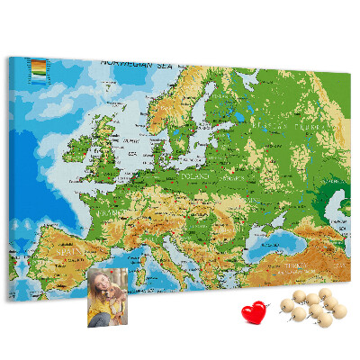 Kurk prikbord met een kaart van Europa en geografische aanduidingen