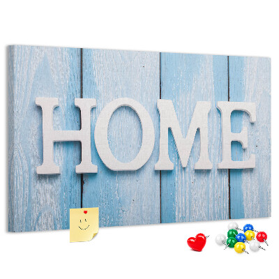 Prikbord stijlvol HOME-opschrift op een blauwe achtergrond