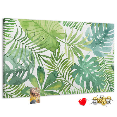 Kurken prikbord met aquarelprint van tropische groene bladeren