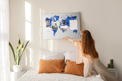 Prikbord wereldkaart in blauwe aquarel