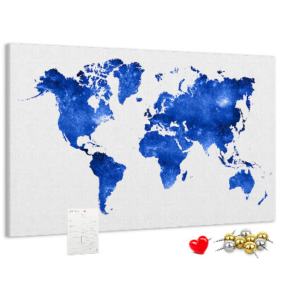 Prikbord wereldkaart in blauwe aquarel