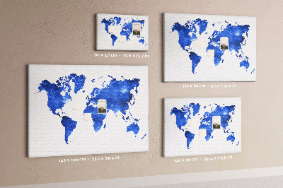 Prikbord wereldkaart in blauwe aquarel