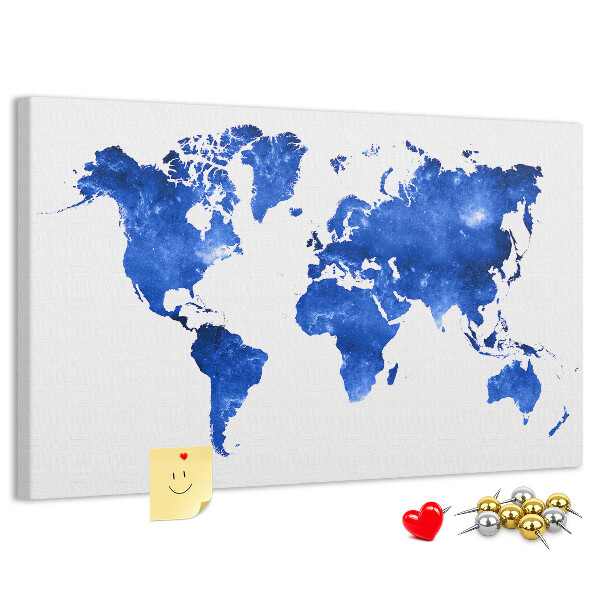 Prikbord wereldkaart in blauwe aquarel