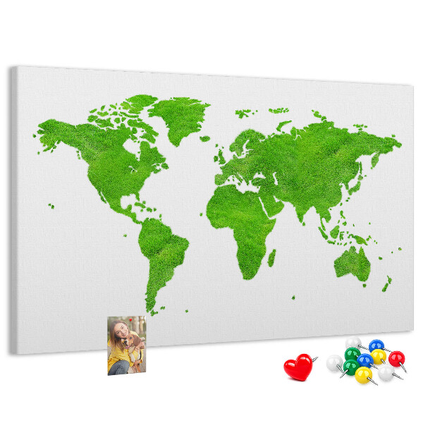 Prikbord wereldkaart in groene gazonstijl