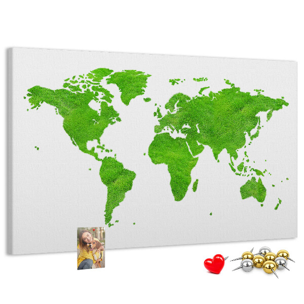 Prikbord wereldkaart in groene gazonstijl