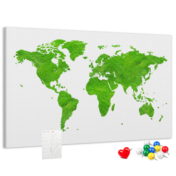 Prikbord wereldkaart in groene gazonstijl