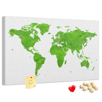 Prikbord wereldkaart in groene gazonstijl