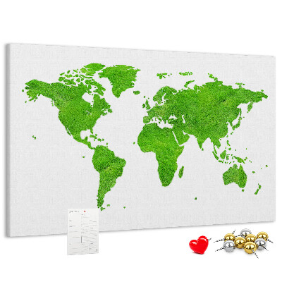 Prikbord wereldkaart in groene gazonstijl
