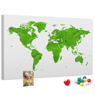Prikbord wereldkaart in groene gazonstijl