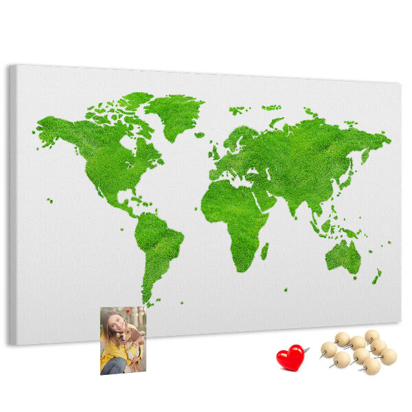Prikbord wereldkaart in groene gazonstijl