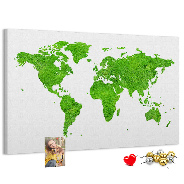 Prikbord wereldkaart in groene gazonstijl