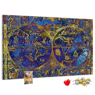 Prikbord met een oude wereldkaart in rijke kleuren