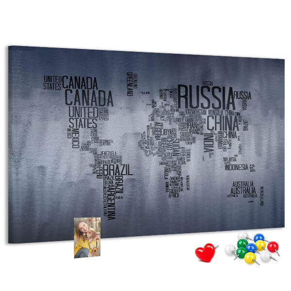 Wereldkaart prikbord met landnamen