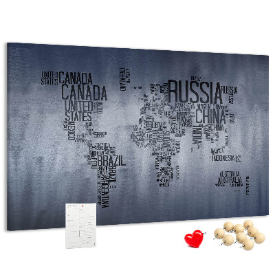 Wereldkaart prikbord met landnamen