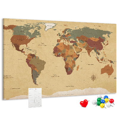 Prikbord oude wereldkaart in gedempte kleuren