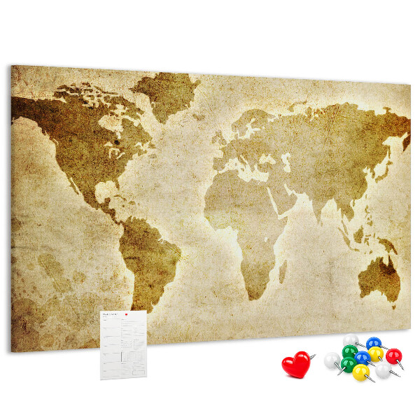 Kurkbord kaart van de oude wereld in sepia