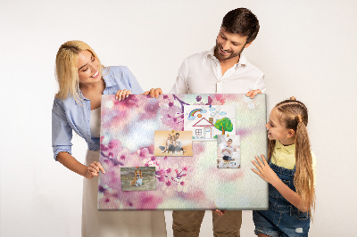 Prikbord met afbeelding van bloemtakken in pasteltinten