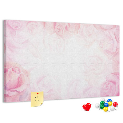 Kurk prikbord met een achtergrond van fijne roze rozen
