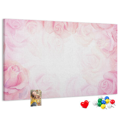 Kurk prikbord met een achtergrond van fijne roze rozen
