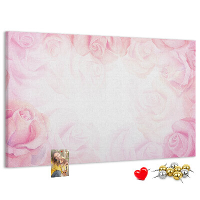 Kurk prikbord met een achtergrond van fijne roze rozen