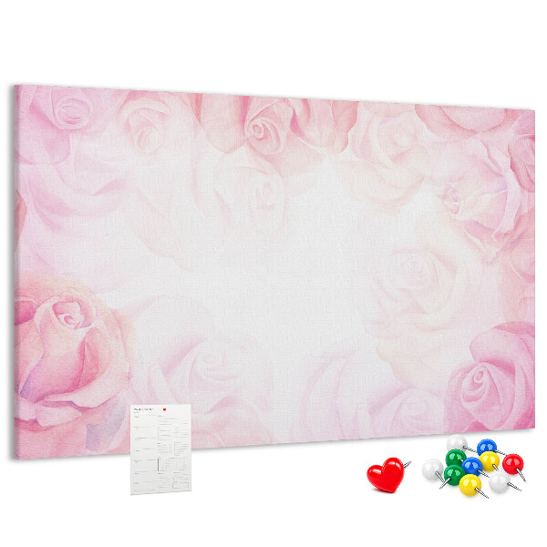 Kurk prikbord met een achtergrond van fijne roze rozen